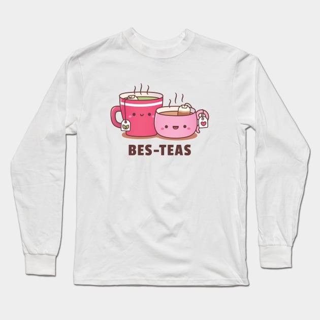 Cute Teacups Bes-Teas Besties Pun Humor Long Sleeve T-Shirt by rustydoodle